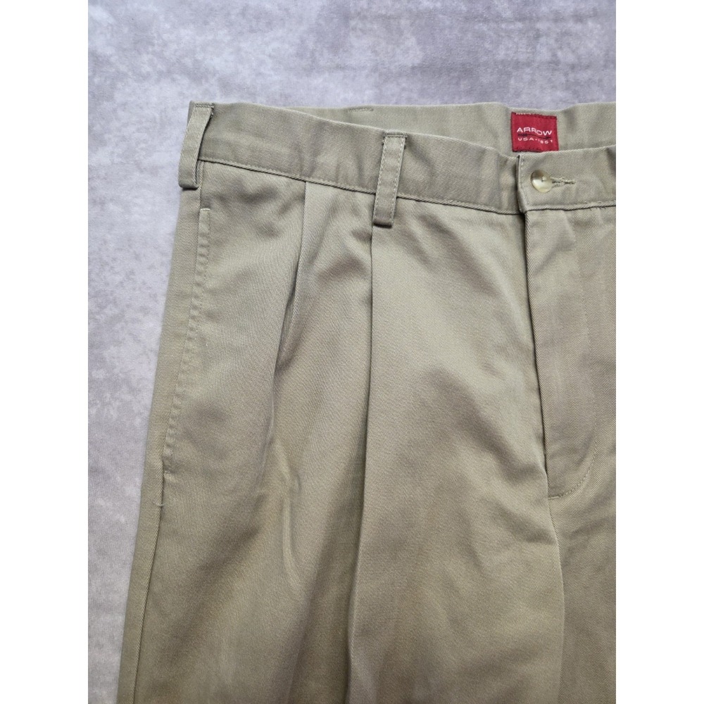 Arrow Pants Mens 36x34 Khaki Pleated Cuffed 100% Cotton Classic Career Preppy - Picture 3 of 9